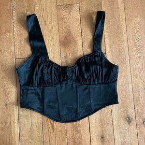 Zara Black Crop Tank Top Corset Style Satin Bustier - Size Small (US)